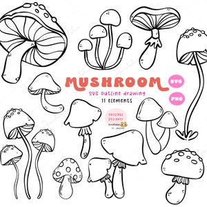 Mushroom Clipart Cottagecore Mushroom outline svg Hand Drawn Magic Fungus Botanical Mushrooms
