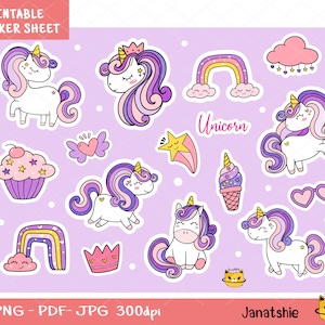 Magical Unicorn Sticker Printable PNG, Printable Sticker Digital Collage, Printable Sheets Digital Download, Unicorn Sticker Digital Sticker