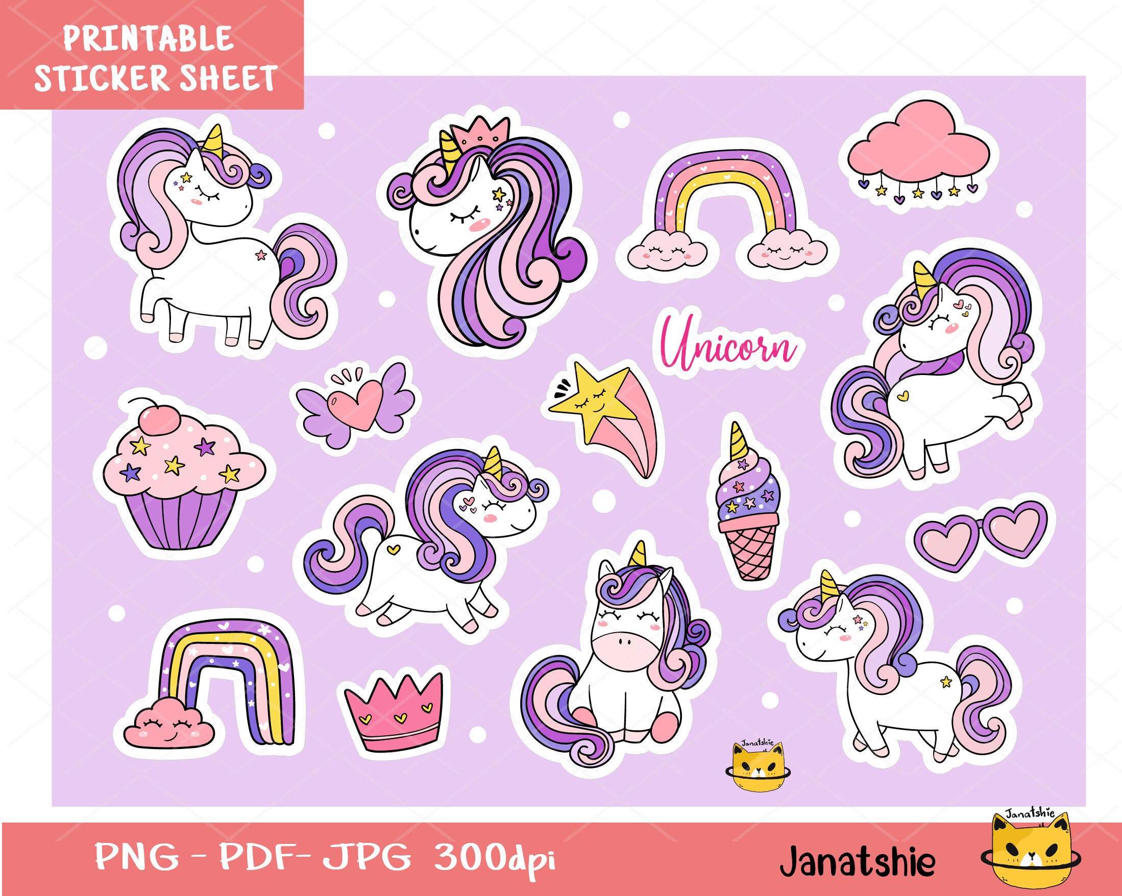 Magical Unicorn Sticker Printable PNG, Printable Sticker Digital ...