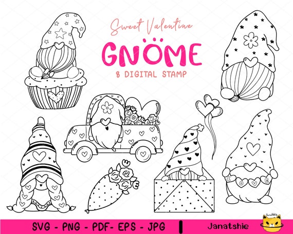 valentine gnome clipart digital stamp gnome outline clip art etsy australia