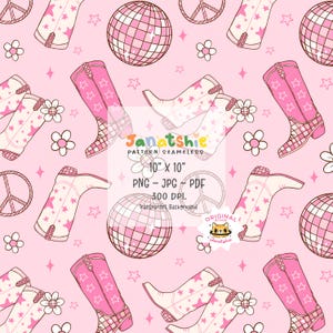 Groovy Disco cowgirl pattern seamless Girly Cowboy girl seamless file Western Soft girl Pattern printable repeat background Digital paper