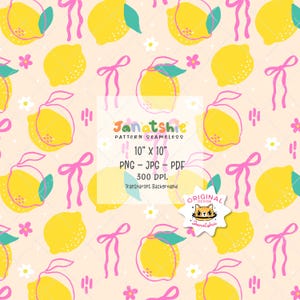 Modèle sans couture coquette citron | Papier peint rétro Girly Summer Vibe | Citron ludique avec noeud, papier numérique et conception de tissu
