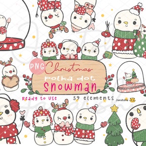 Set di clipart png simpatico pupazzo di neve, clipart pupazzo di neve di Natale, disegno doodle del fumetto del pupazzo di neve di Natale kawaii / uso commerciale.