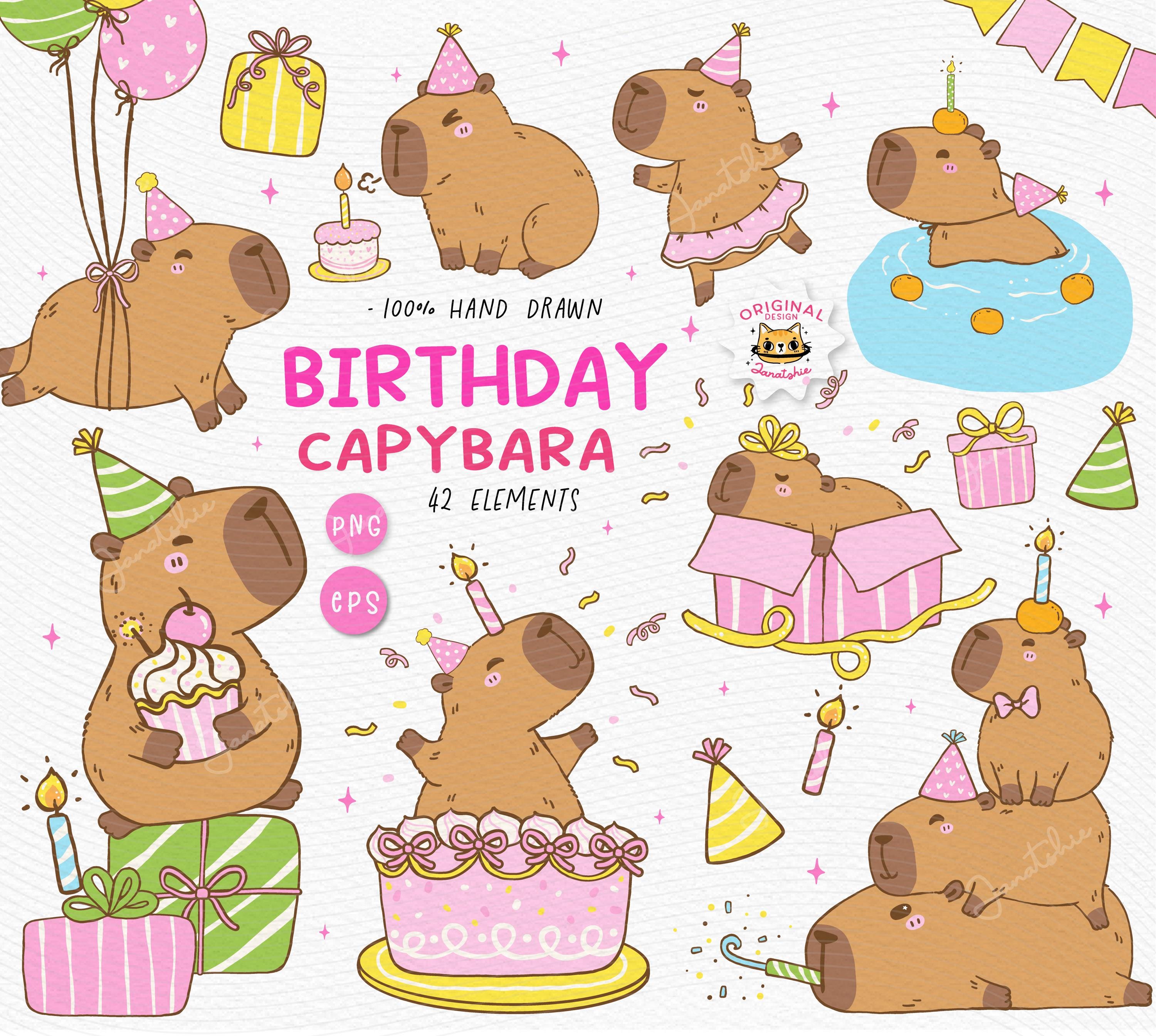Capybara Birthday Party PNG, Kuchen & Ballonkunst (Digitaler Download