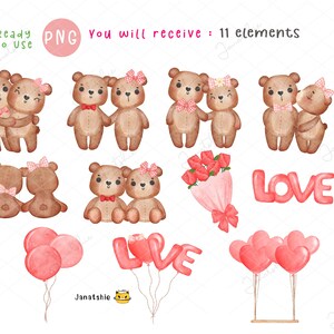 Valentine Teddy Bears Clipart Watercolor Romantic Bear Kissing Clip Art ...