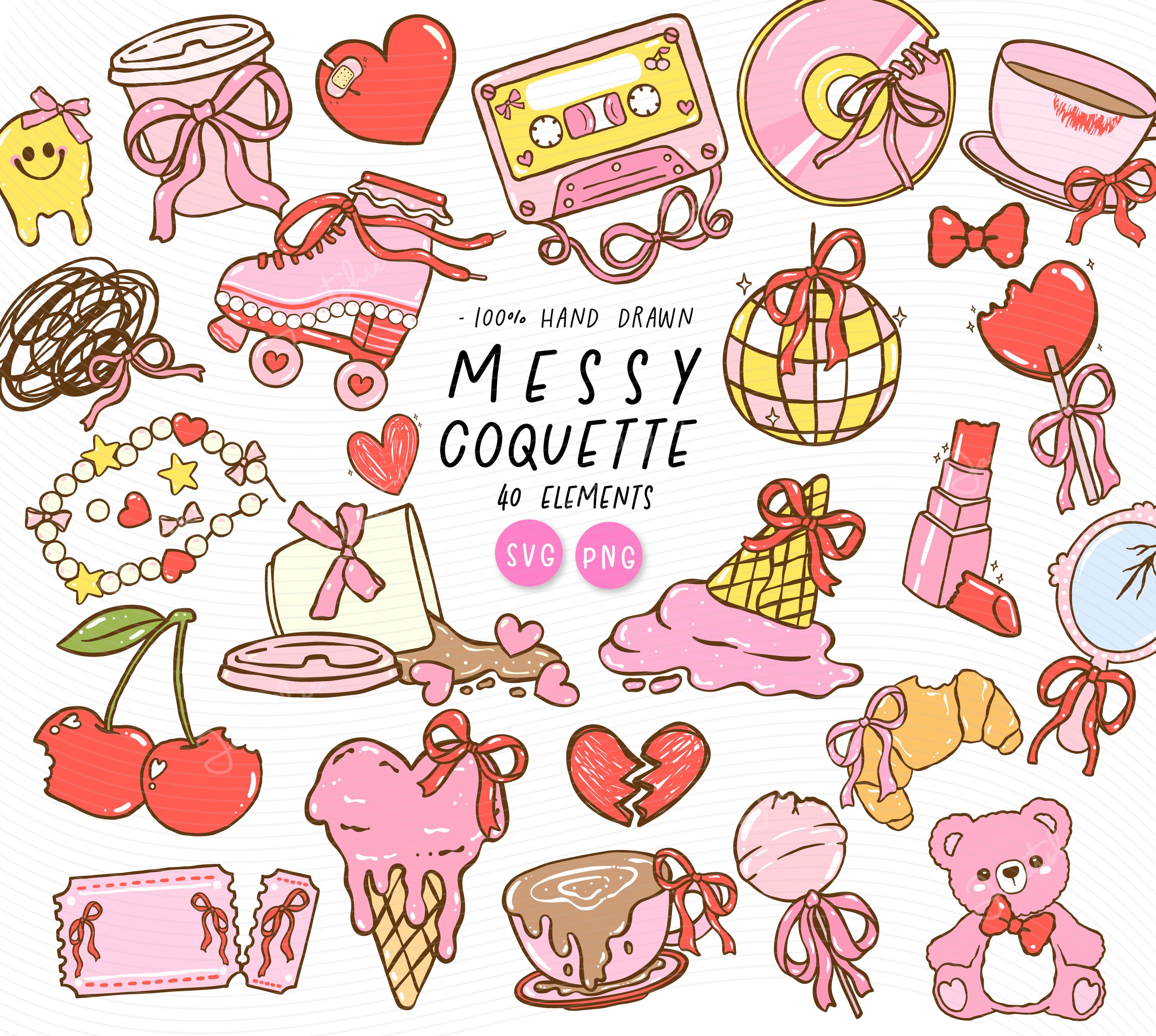 90s Retro Messy Coquette Clipart Set: Y2K Coquette Doodles (SVG