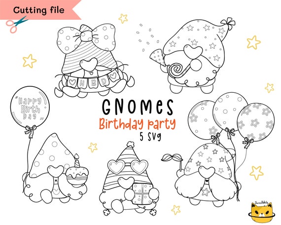 Happy Birthday Gnome Outline Svg Clipart Set Nordic Gnome | Etsy