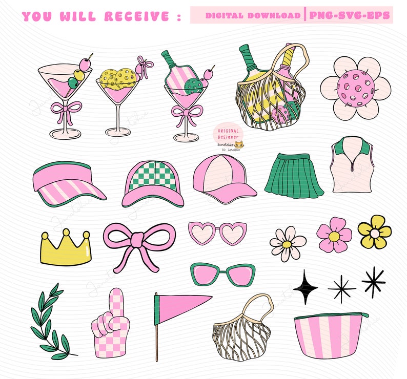 Retro Pickleball clipart set Trendy Pickleball svg Girl Social club pickle ball PNG