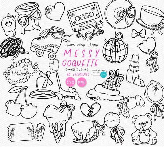 Messy Coquette Clipart Set: 90s Y2K Doodle SVG PNG
