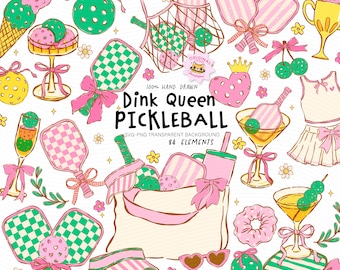 Coquette Pickleball Clipart Set, Retro Girly Pickleball PNG SVG, Dink Queen Clipart, Preppy Pickleball Sticker, Commercial Use