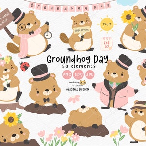 Groundhog Day Clipart - Happy Groundhog  png - Cute Animal Spring Clipart - Marmot Clipart - Welcome Spring Clipart  - Digital Download