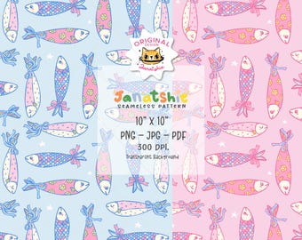 Naadloos patroon girly sardines: coquette nautisch png digitaal papier