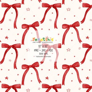 Red Bow Seamless Pattern: Coquette Christmas Digital Paper (PNG, JPG, PDF)