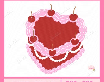 Vintage heart cake png, Retro cake png, coquette cake clipart, wedding cake, birthday cake for wall art decor, shirt or sticker print