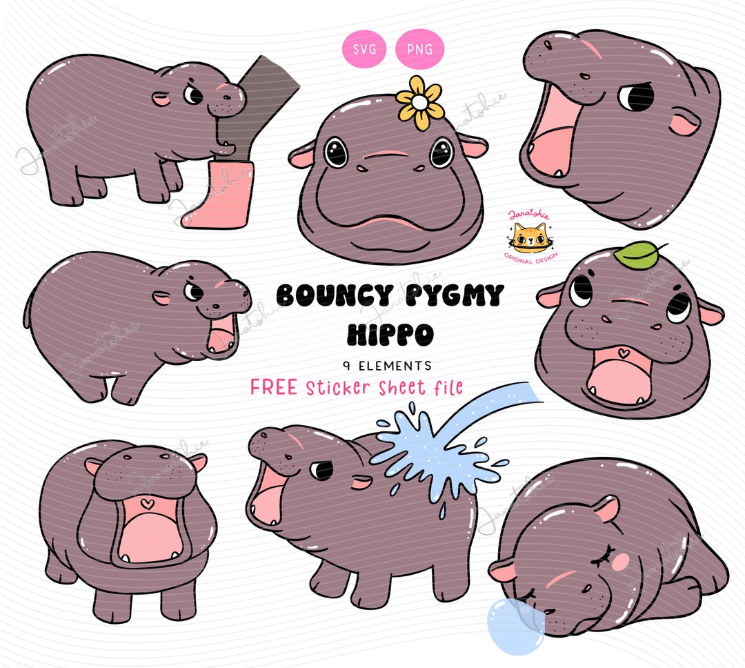 Pygmy Hippo Doodle PNG SVG: speelse en knorrige clipart (digitale download,  inclusief stickervel) - Etsy België, image size:1080x968