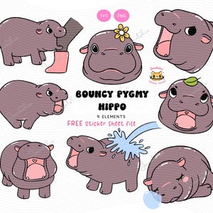 Bouncy Pygmy Hippo png Baby Hippo PNG Pygmy Hippo Doodle Mischief Hippo Digital Sticker Playful & Grumpy Hippo SVG Trending Hippo