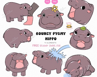 Bouncy Pygmy Hippo png Baby Hippo PNG Pygmy Hippo Doodle Mischief Hippo Digital Sticker Playful & Grumpy Hippo SVG Trending Hippo