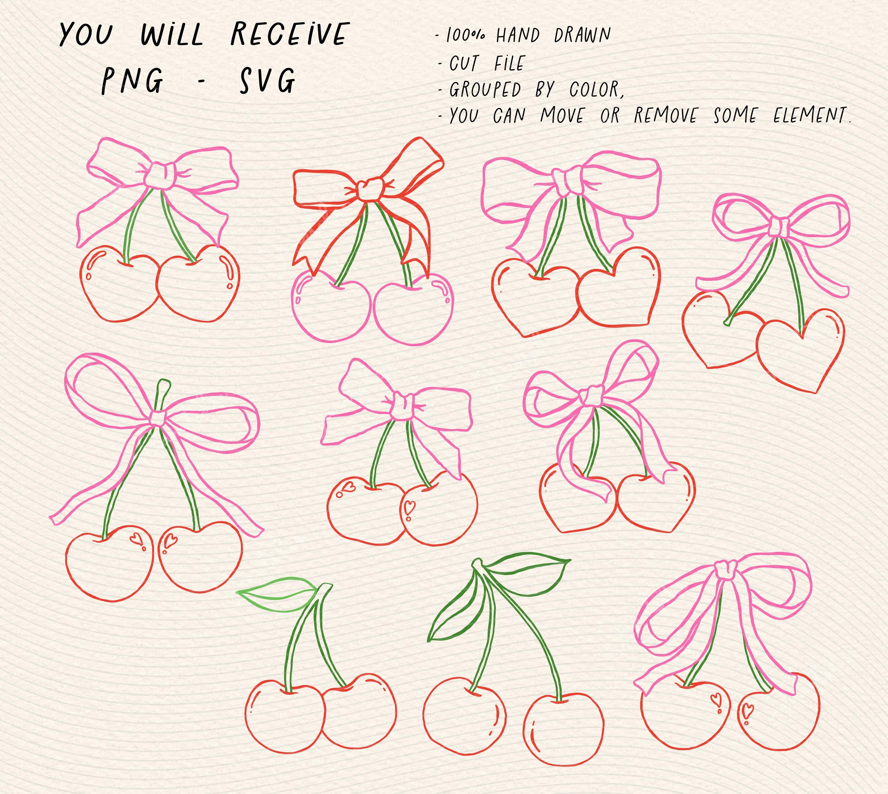 Coquette Cherry PNG & SVG Set: Hand-drawn Bow Clipart (digital Download ...