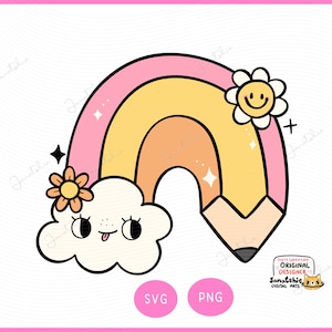Groovy Rainbow Pencil Clipart: Back to School PNG (Digital Download)
