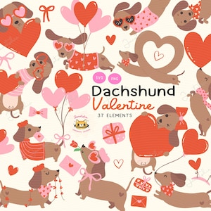 Valentine Dog Clipart Valentine Dachshund with heart SVG Sausage Dog Lover PNG Cute Puppy Clipart Wiener Dog PNG cartoon graphic vector
