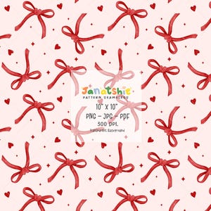 Red Bow Valentine Seamless Pattern: Coquette Digital Paper (PNG, JPG, PDF)