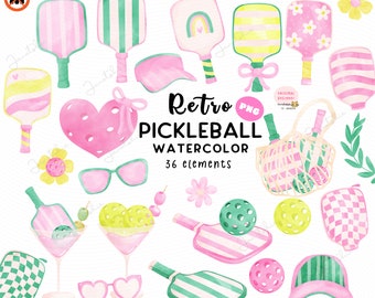 Retro Pickleball-clipartset: jaren 90 Coquette png-afbeeldingen (digitale download)
