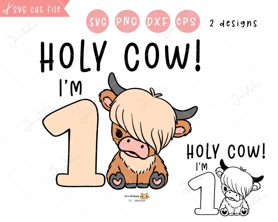 Holy Cow I'm One, Highland Cow First Birthday Clip Art, Baby Cow SVG ...