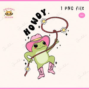 Retro Cowgirl Frosch Groovy pinker Cowboy Frosch mit Lasso Funky Aufkleber und Shirt Sublimationsdesign
