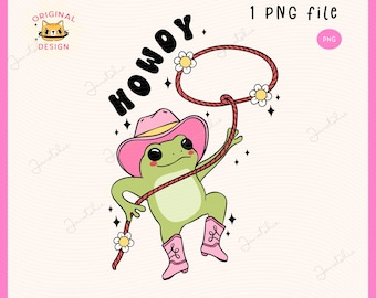 Retro Cowgirl frog Groovy pink cowboy frog with lasso Funky sticker and shirt sublimation design