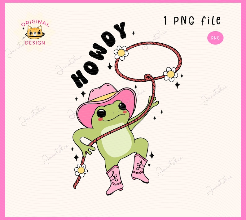 Retro Cowgirl Frog Groovy Pink Cowboy Frog With Lasso Funky Sticker and