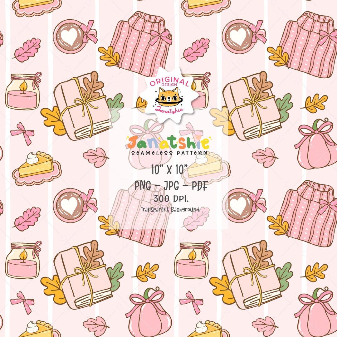 Girly Fall Bookish Seamless Pattern | Cute Autumn Reading Digital Paper ...
