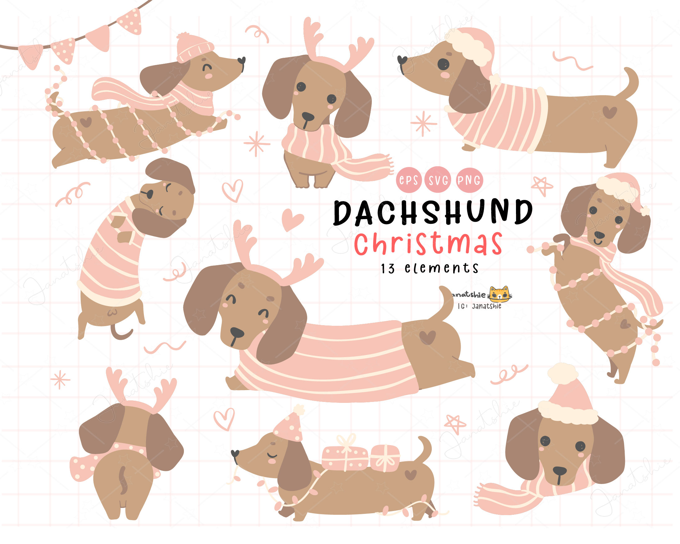 Kerst hond SVG, teckel kerst SVG clipart, worst hond PNG, Weiner hond SVG,  schattig en kawaii cartoon feestneus huisdier. - Etsy België, image size:2189x1750