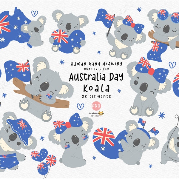 Adorable Australia Day Baby Koala Clipart PNG Transparent Set for Nursery Design | Cute Aussie Wildlife Graphics