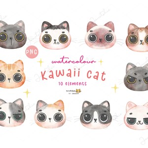 Słodki kotek zabawna twarz akwarela clipart | Kapryśne kociaki emocjonalne portrety | Urocze ręcznie malowane twarze kotów | Zabawne rasy kotów PNG