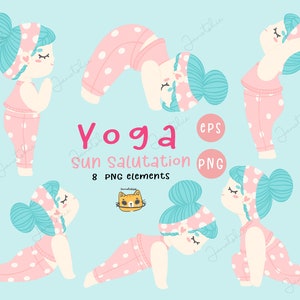 Self care Yoga girl png yoga Poses png Set Cartoon Illustration PNG EPS - Digital Download