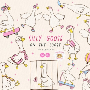 Cute Silly Goose SVG, Goose on the Loose PNG, Funny Goose University clipart, Meme T-shirt Design, Silly Goose Cricut, sticker & sublimatie