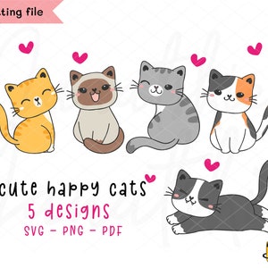 Lindo conjunto de svg de gato, conjunto de imágenes prediseñadas de mascotas kawaii, Conjunto de imágenes prediseñadas de gatito divertido, gato atigrado svg, imágenes prediseñadas de gato jengibre png, dibujo de dibujos animados digitales