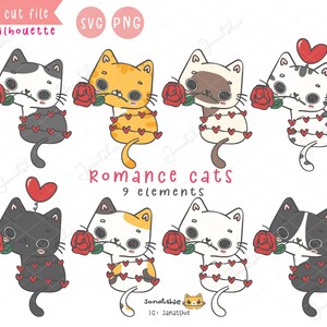 Cat Valentine clipart svg Cute kitten with flower png cat lover svg doodle cartoon hand drawing eps, svg, png