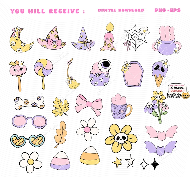 Groovy Pastel Halloween Clipart Pastel ghost png Girly Coquette Ghost png Retro Flower Ghost png Kawaii spooky cartoon doodle clip art