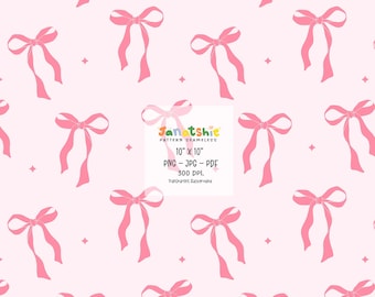 Pink Ribbon Bow Seamless Pattern: Coquette Preppy Digital Paper (PNG, JPG, PDF)