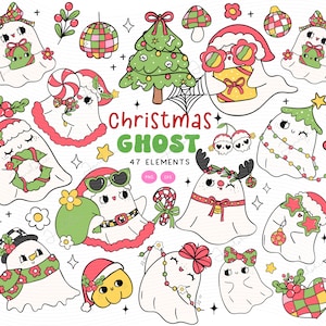Weihnachten Geist PNG Clipart Groovy Retro Halloween Weihnachten Geist PNG Clip Art Set Hippie Urlaub Doodle Zeichnung