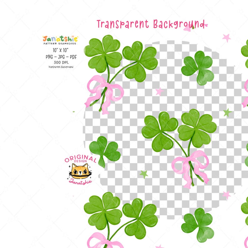 Retro Coquette St Patrick Seamless Pattern, Girly Irish Lucky Clover with bow Watercolor, Shamrock trendy patterns Digital Wallpaper