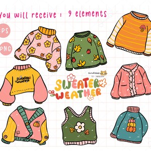 Retro Autumn Sweater Weather PNG EPS Clipart Set | Cozy Fall Doodle Hand Drawn Clip Art | Cute Retro Fall Fashion | Warm Autumn Illustration. 

Cozy up your designs with this Retro Autumn Sweater Weather Clipart Set — a hand-drawn collection of warm and whimsical fall illustrations perfect for celebrating your favorite season! Featuring doodles oversized sweaters.