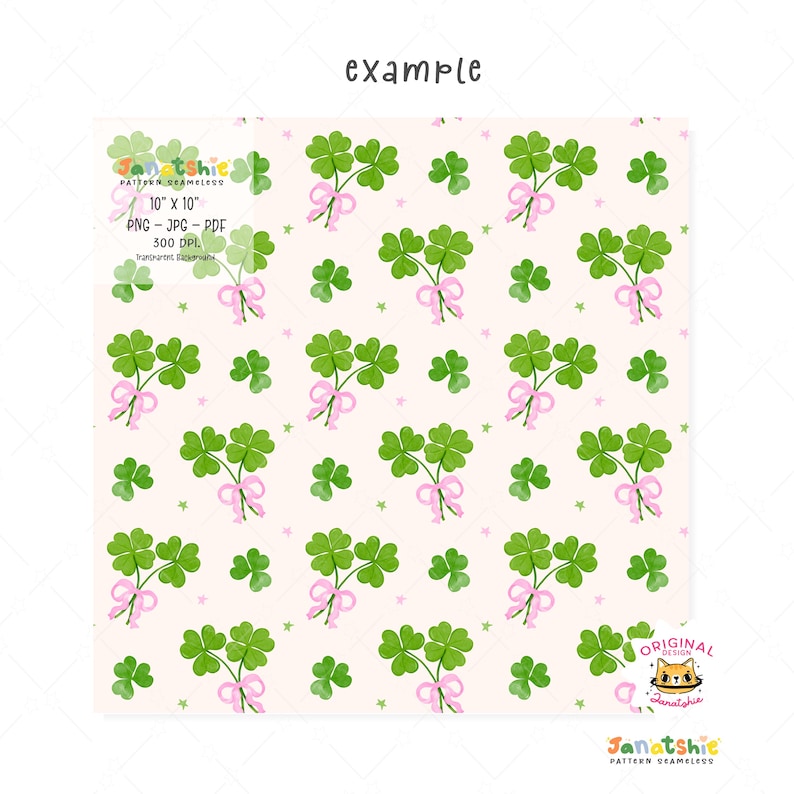 Retro Coquette St Patrick Seamless Pattern, Girly Irish Lucky Clover with bow Watercolor, Shamrock trendy patterns Digital Wallpaper