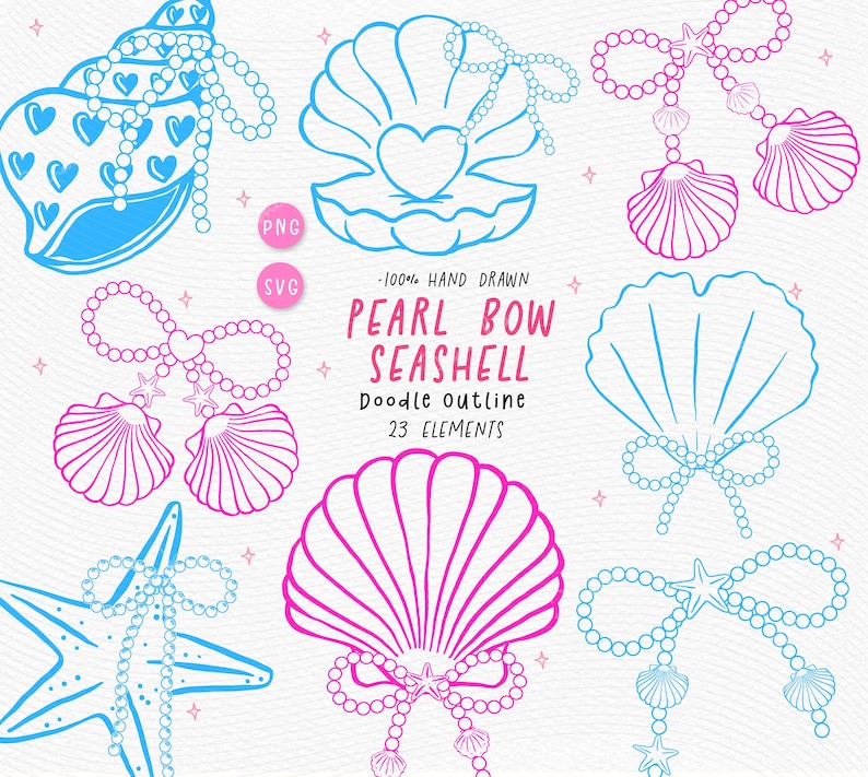 Coquette Pearl Bow Seashell Outline Clipart Preppy Girly Coastal Summer ...