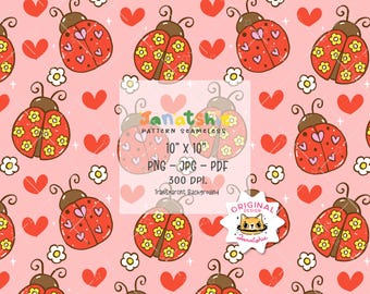 Groovy Ladybug Seamless Pattern: Retro Spring Valentine Digital Paper Hand Drawn