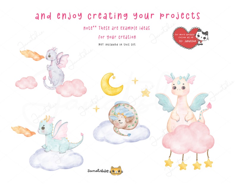 Baby Dragon Watercolor Clipart Set: Whimsical Nursery Art (PNG Digital ...