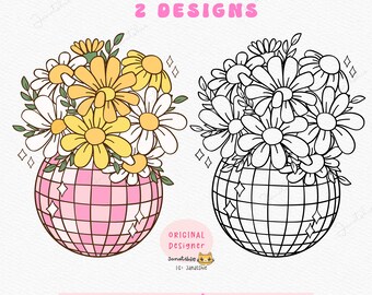 Boule disco fleur SVG : design groovy par sublimation (PNG, SVG)