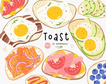 Sourdough Toast Sandwich Clipart - Open Face Sandwich, Avocado on Toast, Salmon on  Toast,  Hand Drawing Wholesome Breakfast Food Clip Art
