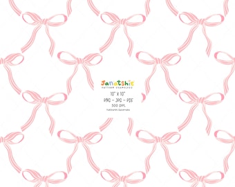 Coquette Pattern: Pink Ribbon Bow Seamless Digital Paper (PNG, JPG, PDF)